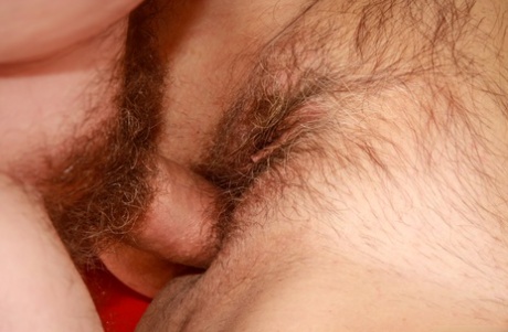 Mature woman with reddish hair and a hairy twat gets banged by a small cock