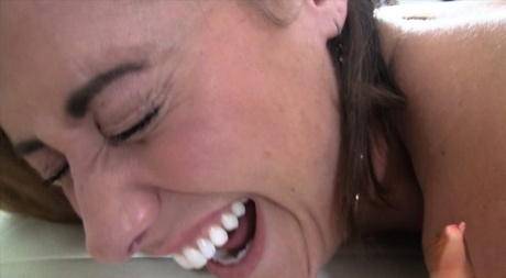 Middle-aged female with giant tits Eva Notty endures being tickled
