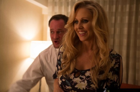 Fantastic looking MILF with big tits Julia Ann rides a hot dick in lingerie