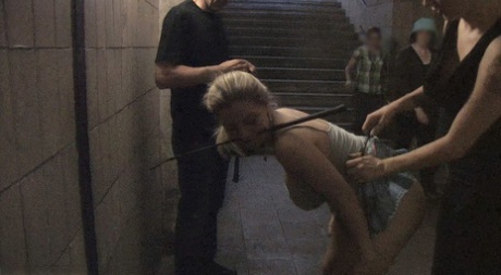 Blonde lady with big tits Jagdelfe gets bound & humiliated by a wild couple