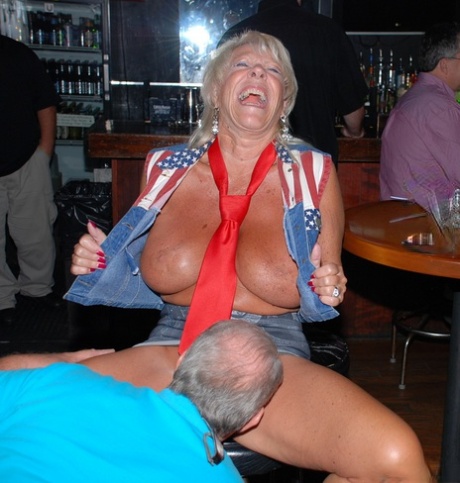 Horny MILF Double Dee and busty matures show their big bums at a party